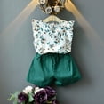 thumbnail image 3 of ATOGUTA Cute Outfits for Girls Flower Print Blouse Belt Shorts Set Green, Size 2T-7, 3 of 5