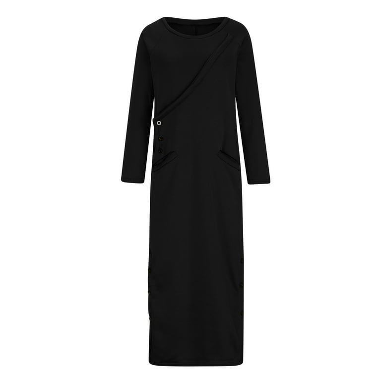 Belcol Women Plus Size Sweatshirt Dress Casual Long Sleeve Button Maxi Dress Side Split Hide Belly Pullover Dress Floor Length Dress, Women's, Size: