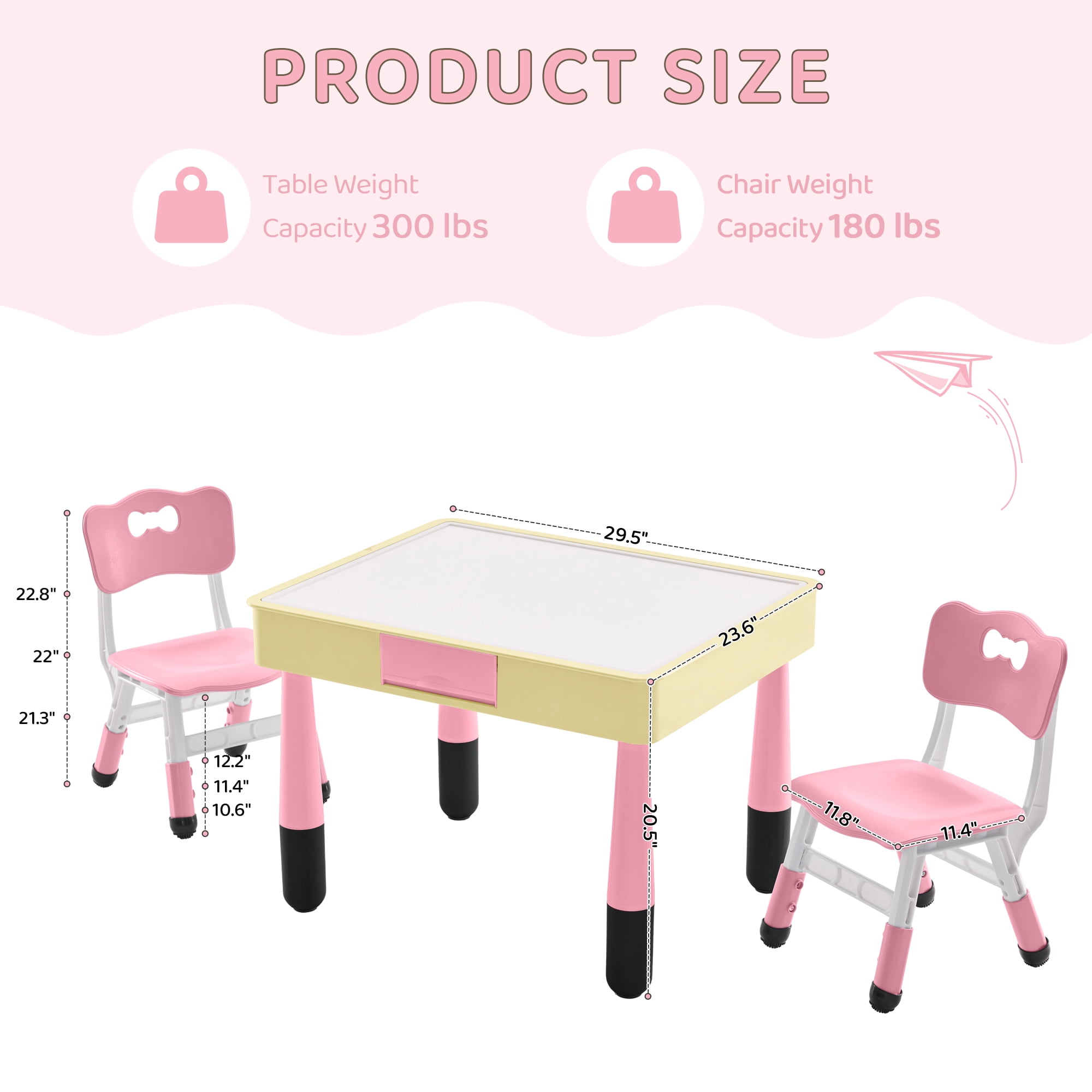 DOREROOM Kids 3-Piece Storage Activity Table and Chair Set, Pink