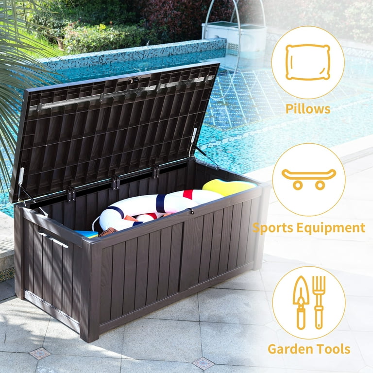 120 Gallon Outdoor Storage Bin Waterproof with Lockable Lid, Large Resin  Patio Storage Box for Cushions, Pool Supplies, Garden Tools