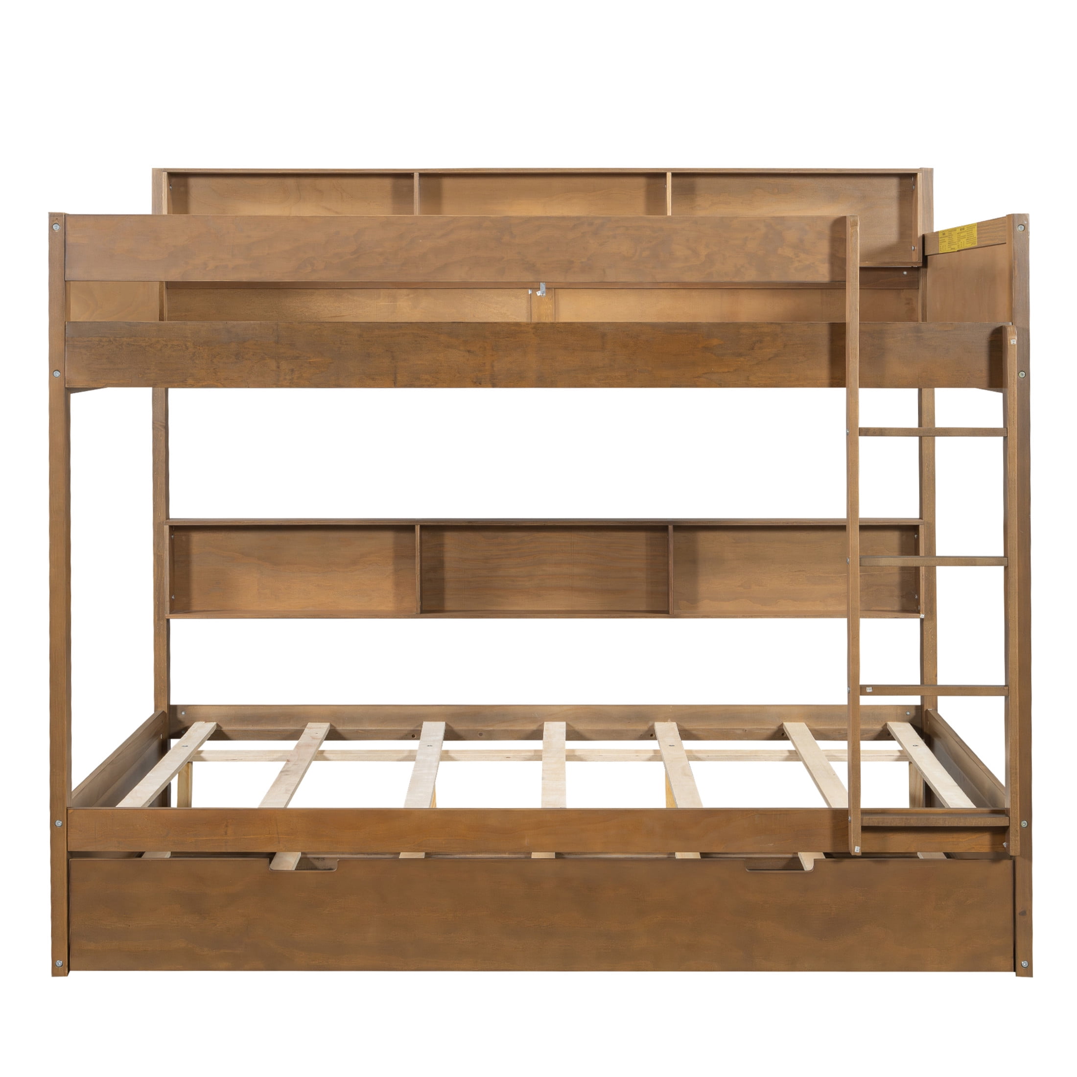 Noble House Erika Full over Full Bunk Bed with Pull-out Trundle and Integrated Storage Shelves, Antique Wood