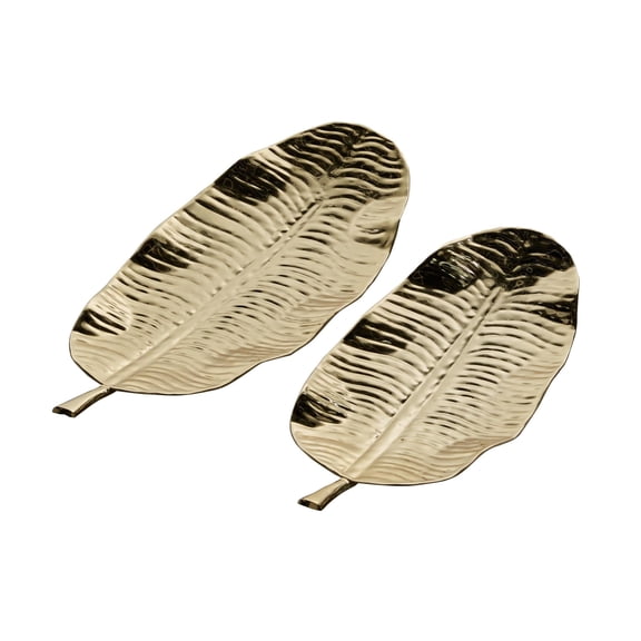 DecMode 25"W, 2"H Gold Metal Leaf Tray, 2-Pieces