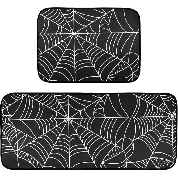 Halloween Spider Web Kitchen Rugs Sets of 2 Non Slip Kitchen Mat Halloween Cobweb Polyester Area Rugs Set Floor Mats Washable Carpet Mat Comfort Standing Mat for Kitchen Laundry Sink Office