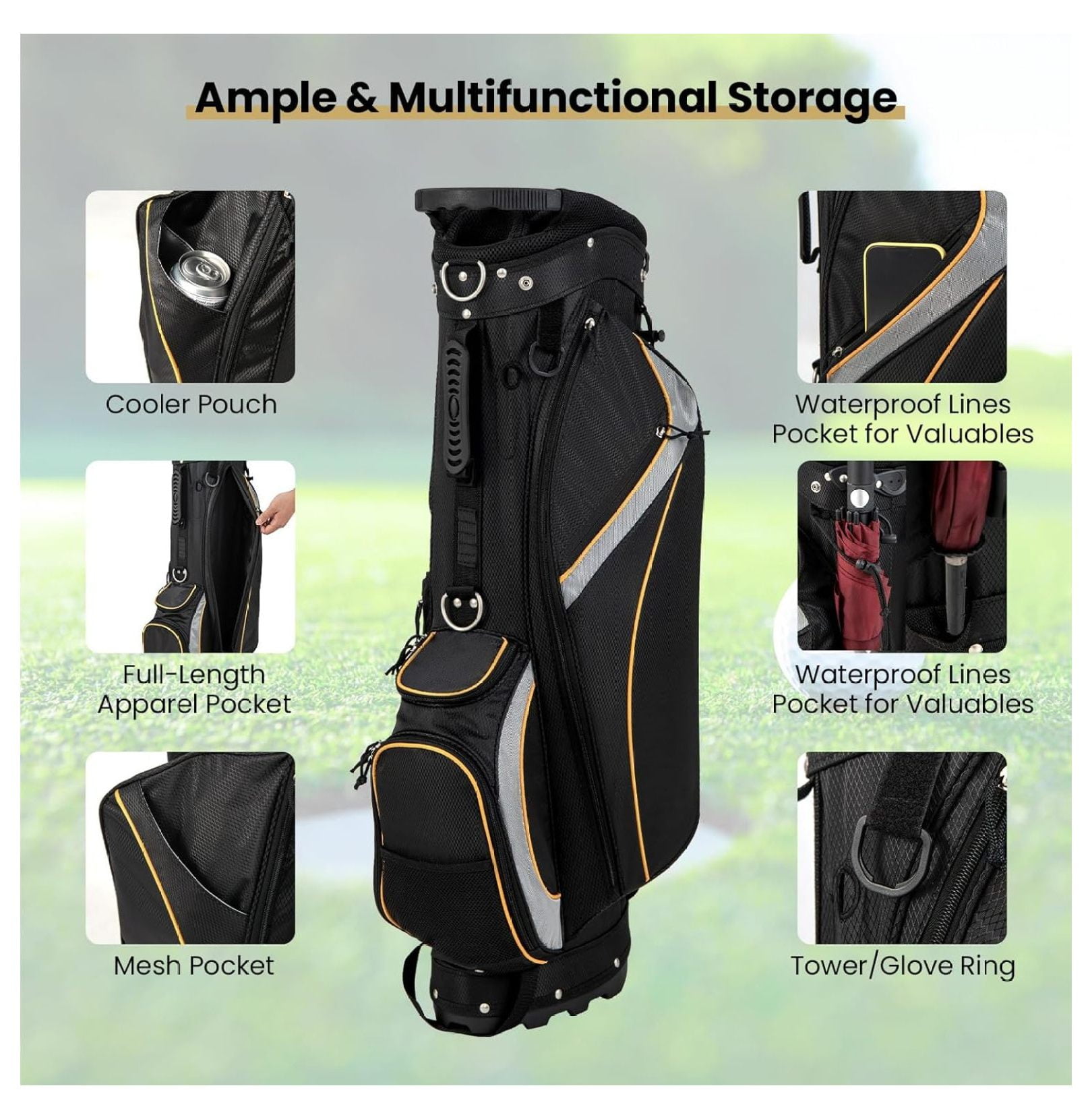 Lightweight Golf Stand Bag with 8 Way Top Dividers and Cooler Pockets