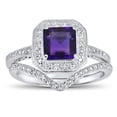 thumbnail image 3 of Genuine Amethyst Wedding Engagement Ring Set Vintage Princess Cut Silver Bridal Set Size 8, 3 of 6