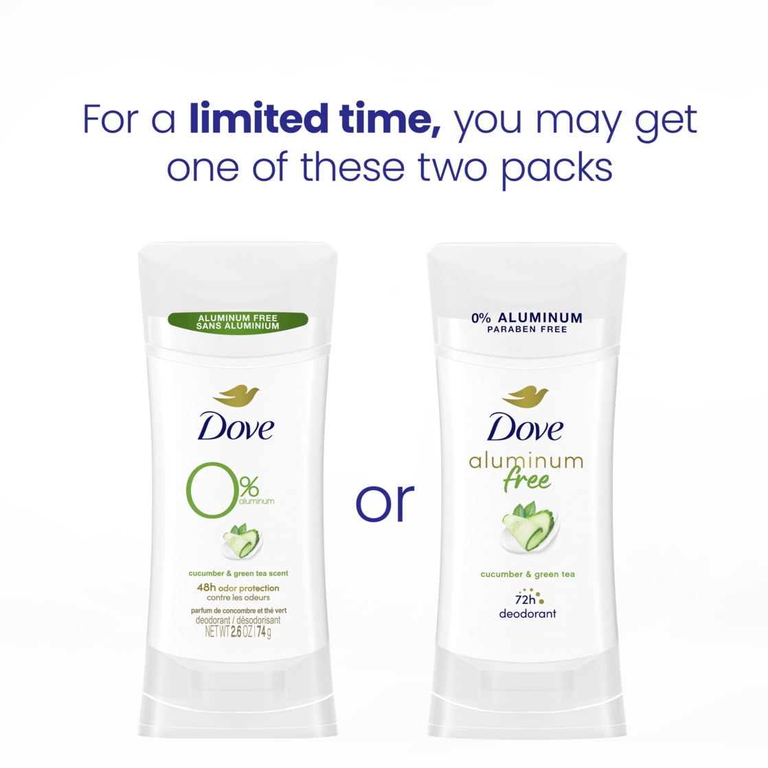 (3 pack) Dove Aluminum Free Deodorant for Women Cucumber and Green Tea, 2.6 oz