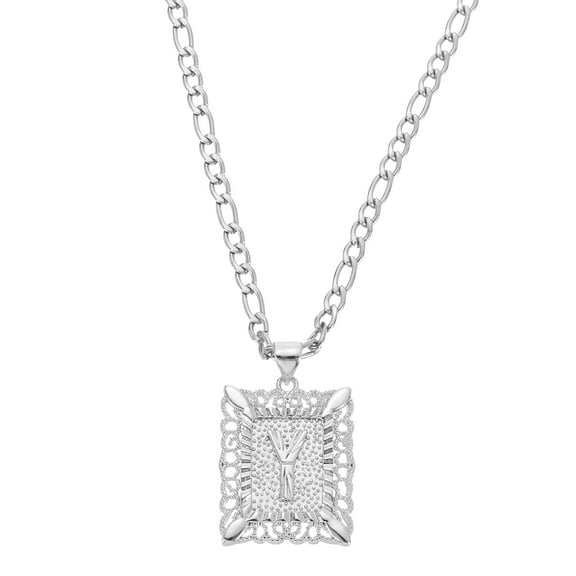 Uxcell 20" Initial Letter Pendant Necklace for Men Women, Capital Alphabet Y, Silver