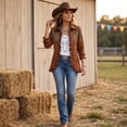 thumbnail image 6 of Womens Floral Print Blazer Ruffled Lapel Collar Long Sleeve Jacket Casual Office Daily Single Breasted Vintage Fall Outerwear Coffee S, 6 of 7
