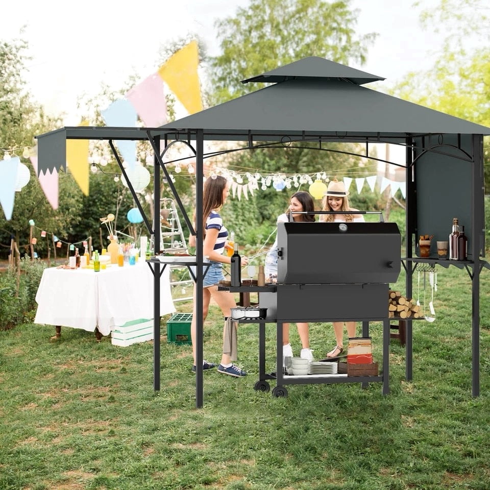 Harmijoy 13' x 5' Grill Gazebo with Dual Side Awnings 2 Shelves 7 Hooks Adjustable Shadow