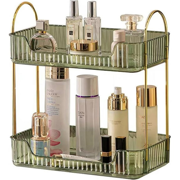 Countertop Storage - 2 Tier Green, Bathroom Counter Organizer with Shelf, Makeup & Skincare Organizer, Spice Rack for Kitchen
