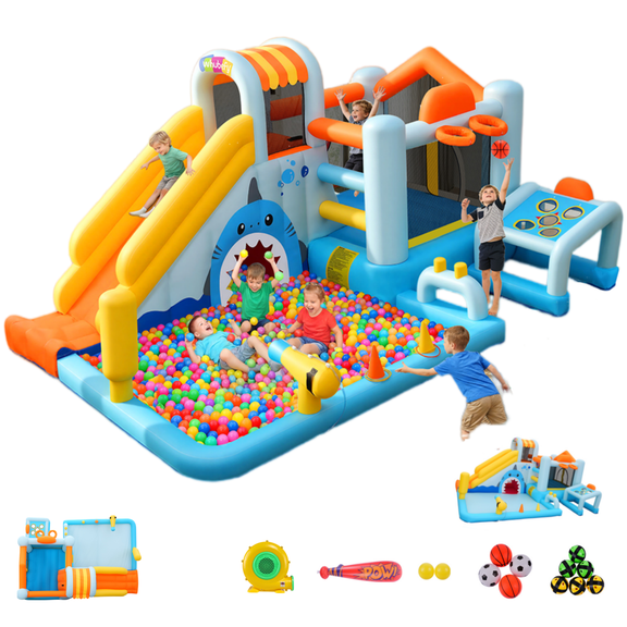 Adnoom 14 in 1 Inflatable Bounce House for Big Kids, Indoor Outdoor Water Slide with Large Pool, 480W Blower, Obstacle Bouncy House with Golf, Water Cannon for Backyard Party Kids 3~12