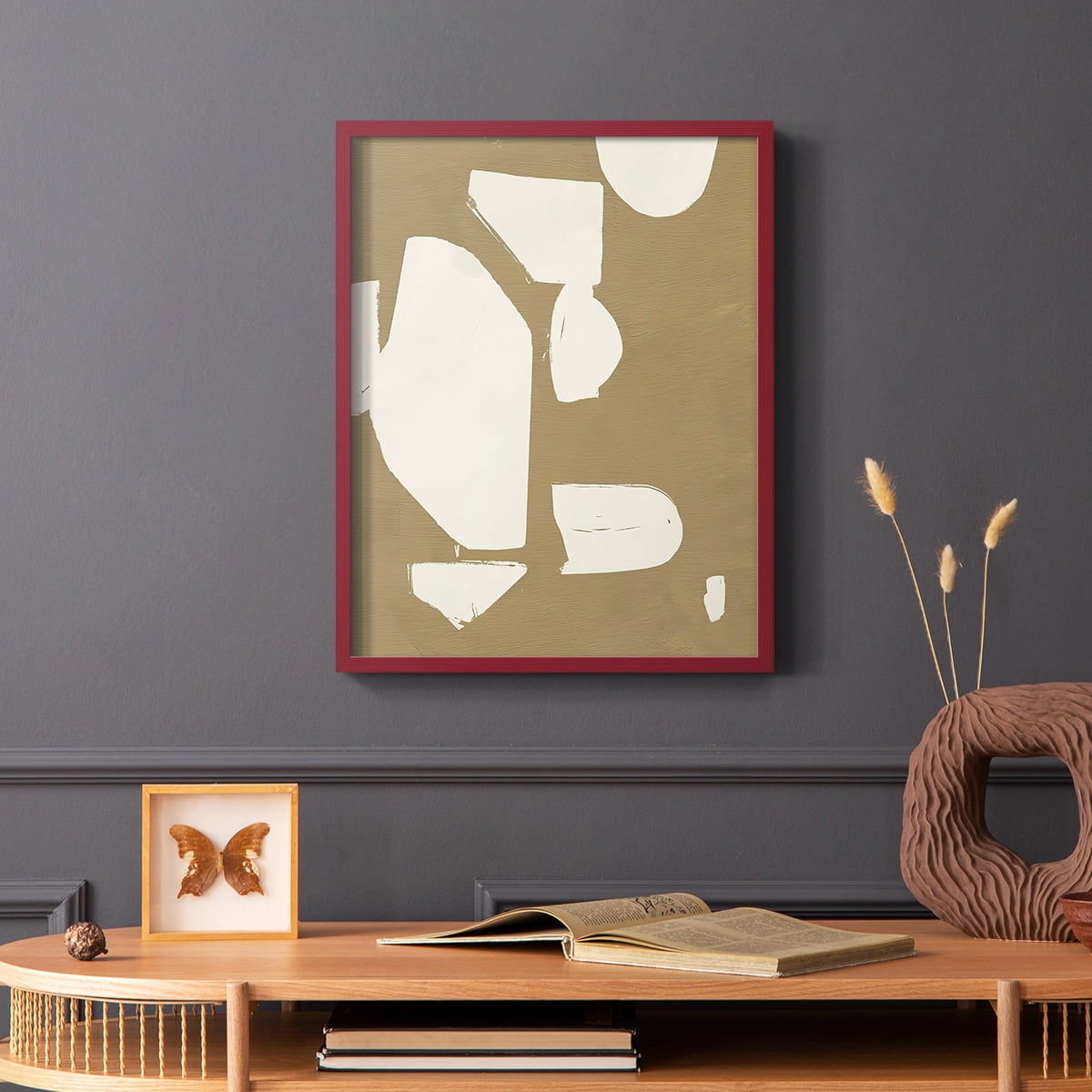 Chunky Abstract II Framed Print in Red Solid Wood Framed Print No Nail Hanging