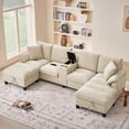 thumbnail image 6 of Soscana 116" Chenille Oversized U Shaped Modular Sectional Sofa for Living Room,4 Seater Couch with Multifunctional Console & USB Ports & Cup Holders,Comfy Sofa with Double Chaise and Storage,Beige, 6 of 16