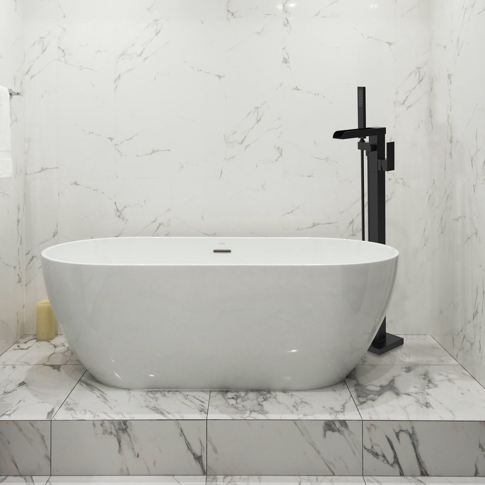 Cobbe Thermostatic Freestanding Bathtub Faucet Waterfall Tub Filler Black Floor Mount Brass Bathroom Faucets with Hand Shower