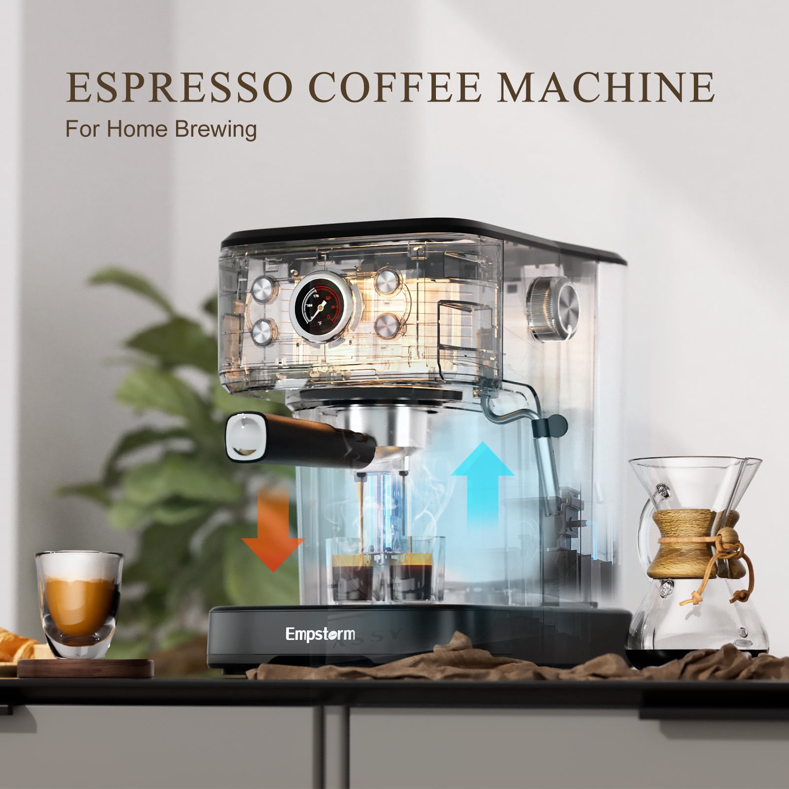 Empstorm 20 Bar Espresso Machine with Milk Frother Steam Wand, 3-in-1 Coffee Maker, Compatible with NS Capsules, Stainless Steel, for Latte & Cappuccino, Black