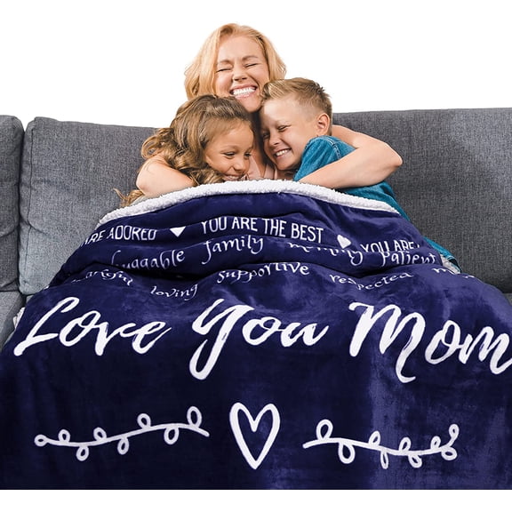 Gifts for Mom for Mother''s Day from Son or Daughter, Mom Throw Blanket for Birthday, Soft Unique Mother Blanket Filled with Words to Say Love You Mom Gifts for Women (Blue, Sherpa)