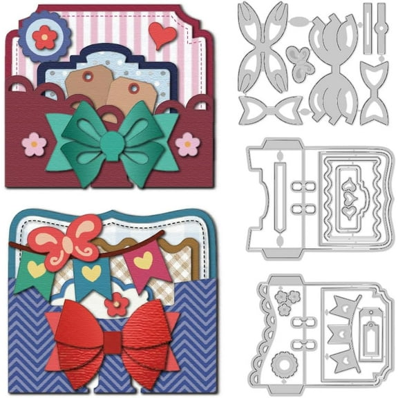 3D Card Cutting Dies Card Making Die Stencil Metal Bowknot Card Die Cuts Scrapbooking Embossing Template Dies for Greeting Cards Craft Paper Album Invitation Festive Decor for DIY