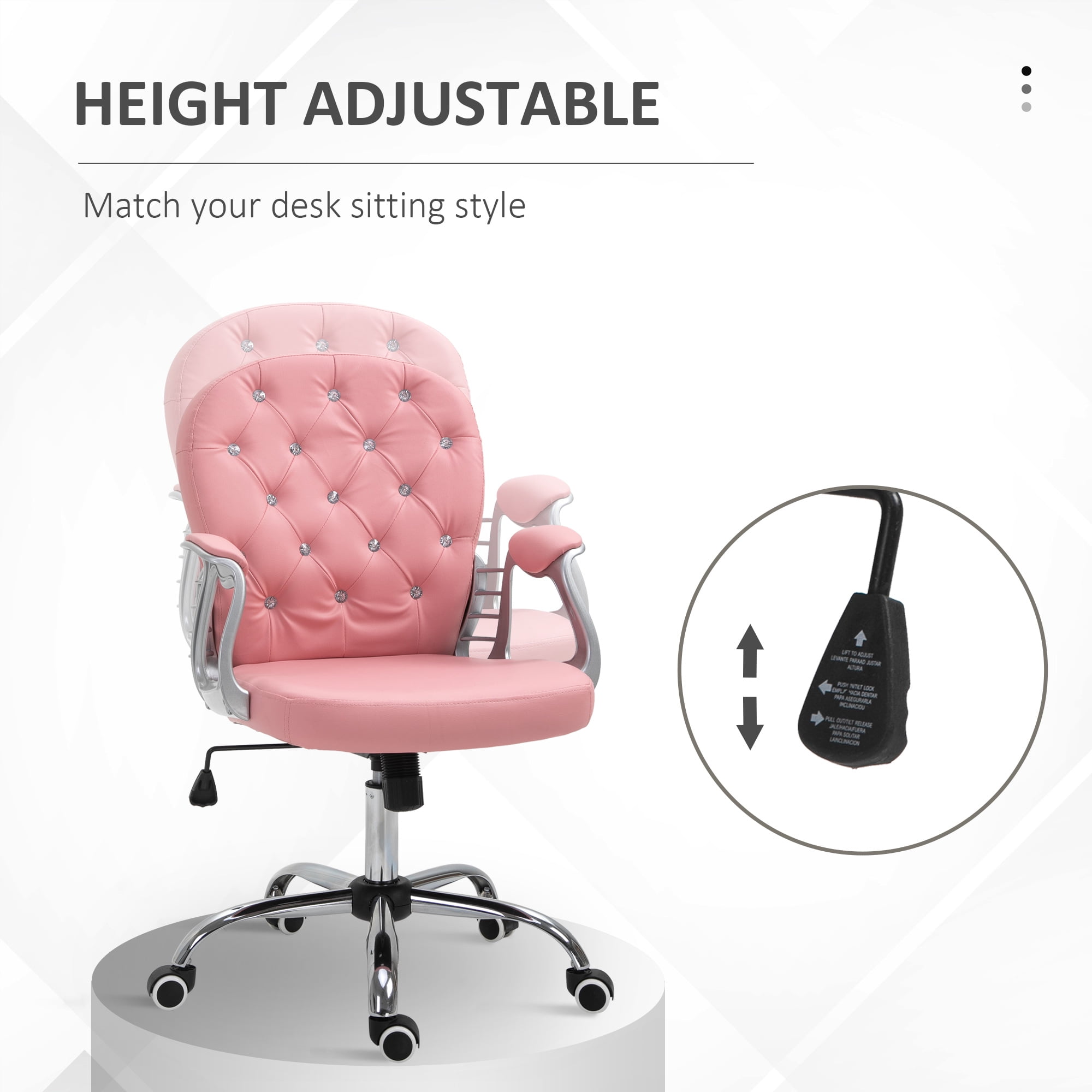 Vinsetto Indoor Height Adjustment and Armrest Office Desk Chair, Pink