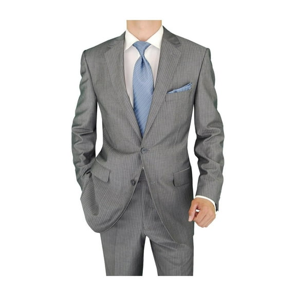 Men's Suit Two Button Jacket Flat Front Pants Stripe