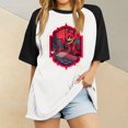 thumbnail image 1 of Hazbin Hotel Moda Casual Mujer Cuello Redondo Impreso Raglan Manga Corta Camiseta Top Vermilion/XL, 1 of 6
