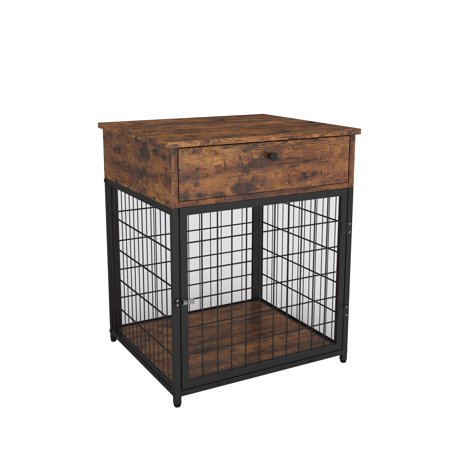 Dog Kennel Crate for Small Dogs  2-In-1 Dog Crate Furniture - Cage & End Table  Wooden Dog Crate for Inside with Floor Tray  Brown