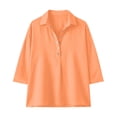 thumbnail image 4 of Elegyee Women's 3/4 Sleeve Loose Polo Shirt Casual Solid V Neck Collared Breathable Shirt, 4 of 4