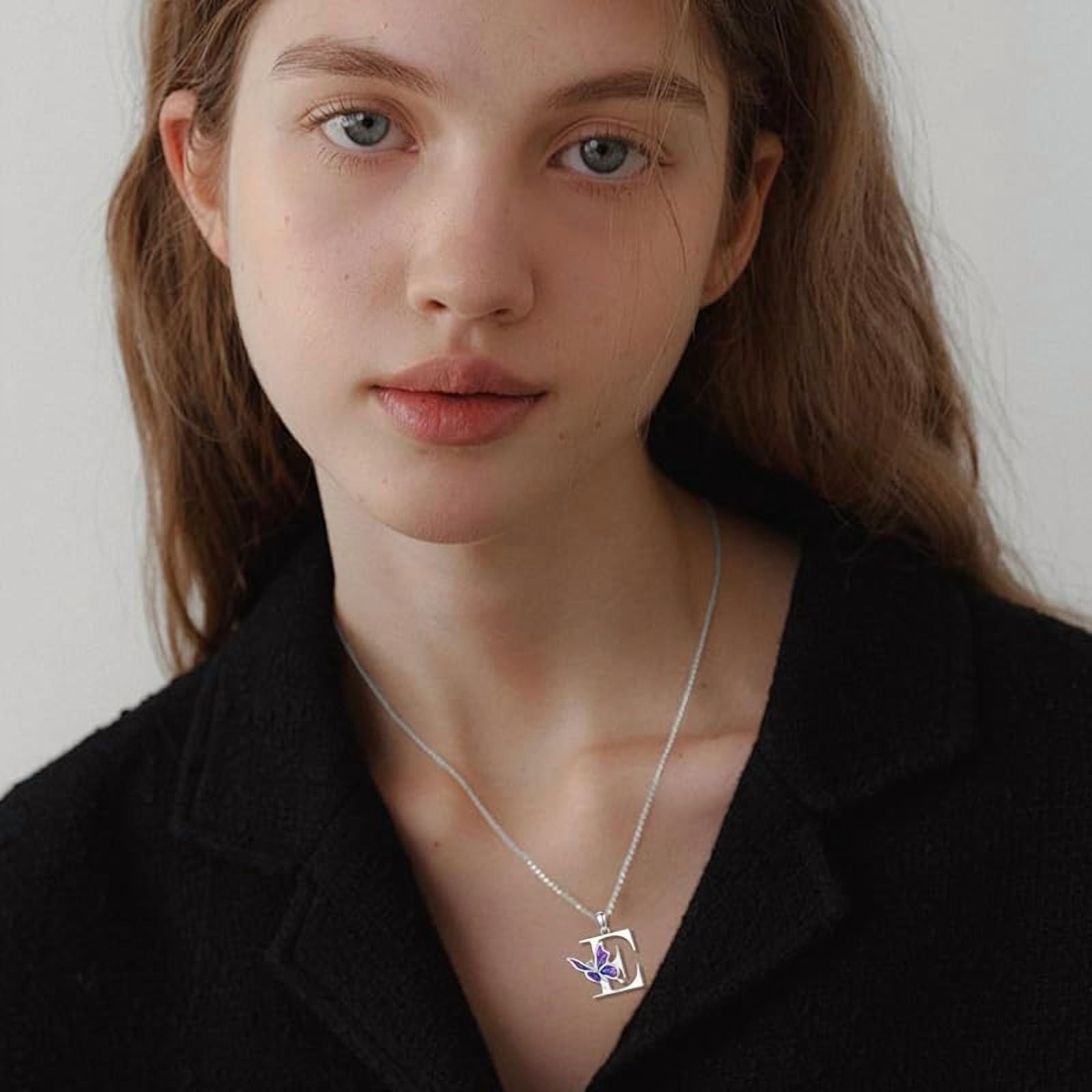 AOBOCO Initial Necklace for Women 925 Sterling Silver Purple Butterfly with A-Z 26 Letters Pendant Necklace for Graduation Gifts