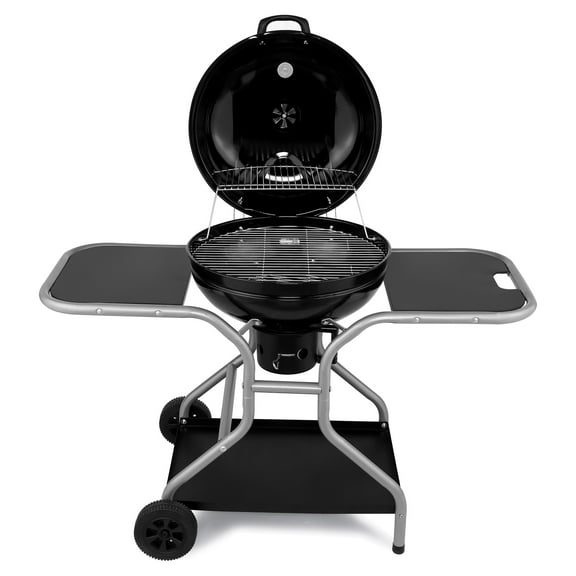 22" Kettle Charcoal Grill with 2 Side Tables & Storage Shelf, Outdoor BBQ Grill for Backyard Camping Cooking