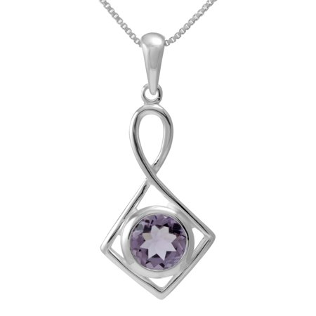 - Handmade Sterling Silver Round Shaped Natural Cut Amethyst Necklace (Thailand)