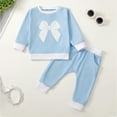 thumbnail image 2 of Caqnni Toddler Long Sleeve Sweater Blouse Pullover Sweatshirt Elastic Pants Warm Clothes Set Baby Girl Clothes 2PCS Outfits for Girls 6 9 12 18 24 Months，Light Blue，12-18 Months, 2 of 4