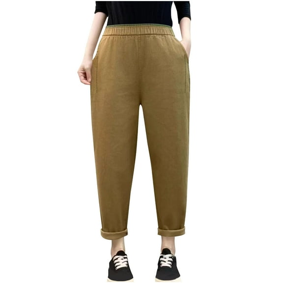hotojiny Womens Harem Pants Casual Baggy Elastic Waist Solid Color Cropped Trousers Lightweight Tapered Fall Pants with Pockets