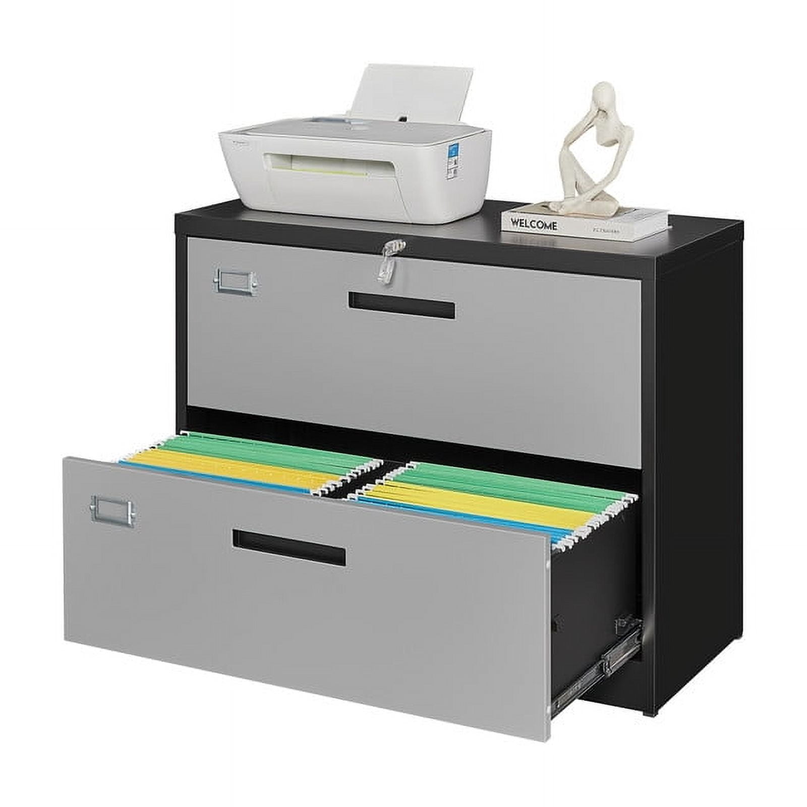 MIIIKO 2 Drawer Lateral File Cabinet with Lock, 35.4" Wide Metal Filing Cabinet, Office Legal Letter File Storage