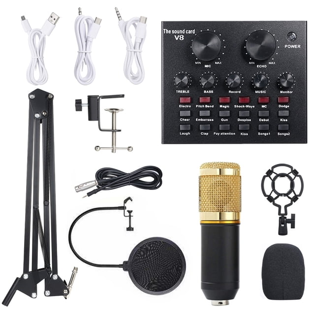 Tarjeta de sonido en vivo multifuncional y kit de micrófono de suspensión BM800