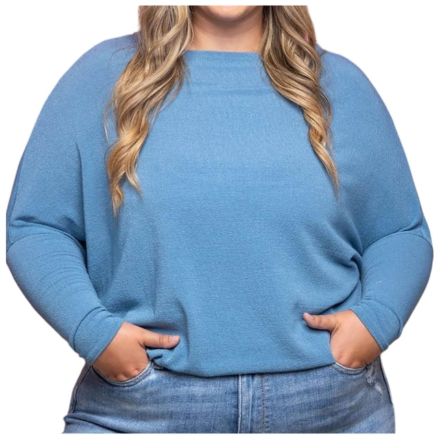 Jersey de manga larga con cuello redondo y bloques de color para mujer: corte holgado, hombros caídos, tops casuales
