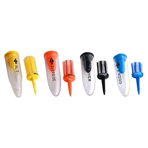 BRUSH T Premium Plastic Golf Tees, Multiple sizes 2", 2.2", 2.4", 3 1/8" - 4 Pack (3 Wood, Driver, Oversize, XLT). Unbreakable Innovative Design, Consistent Height, Perfect Golf Gift for Men and Women