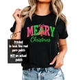 thumbnail image 2 of Ink Printed Image NOT a Yarn Patch - Trendy Faux Yarn Merry Christmas Graphic Shirt Black Shirt 5-6, 2 of 6