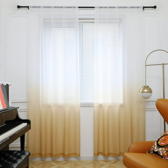 ZMLEVE Window Sheer Gradient Yellow Curtains Inches Long 2 Panels Sheer Curtains Sheer Curtain Basic Rod Pocket Panel for Bedroom Living Room Yard Kitchen (Gradient-Yellow, 52" W x 95" L | 2 pcs)
