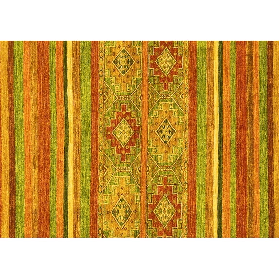 Ahgly Company Machine Washable Indoor Rectangle Abstract Yellow Modern Area Rugs, 2' x 4'