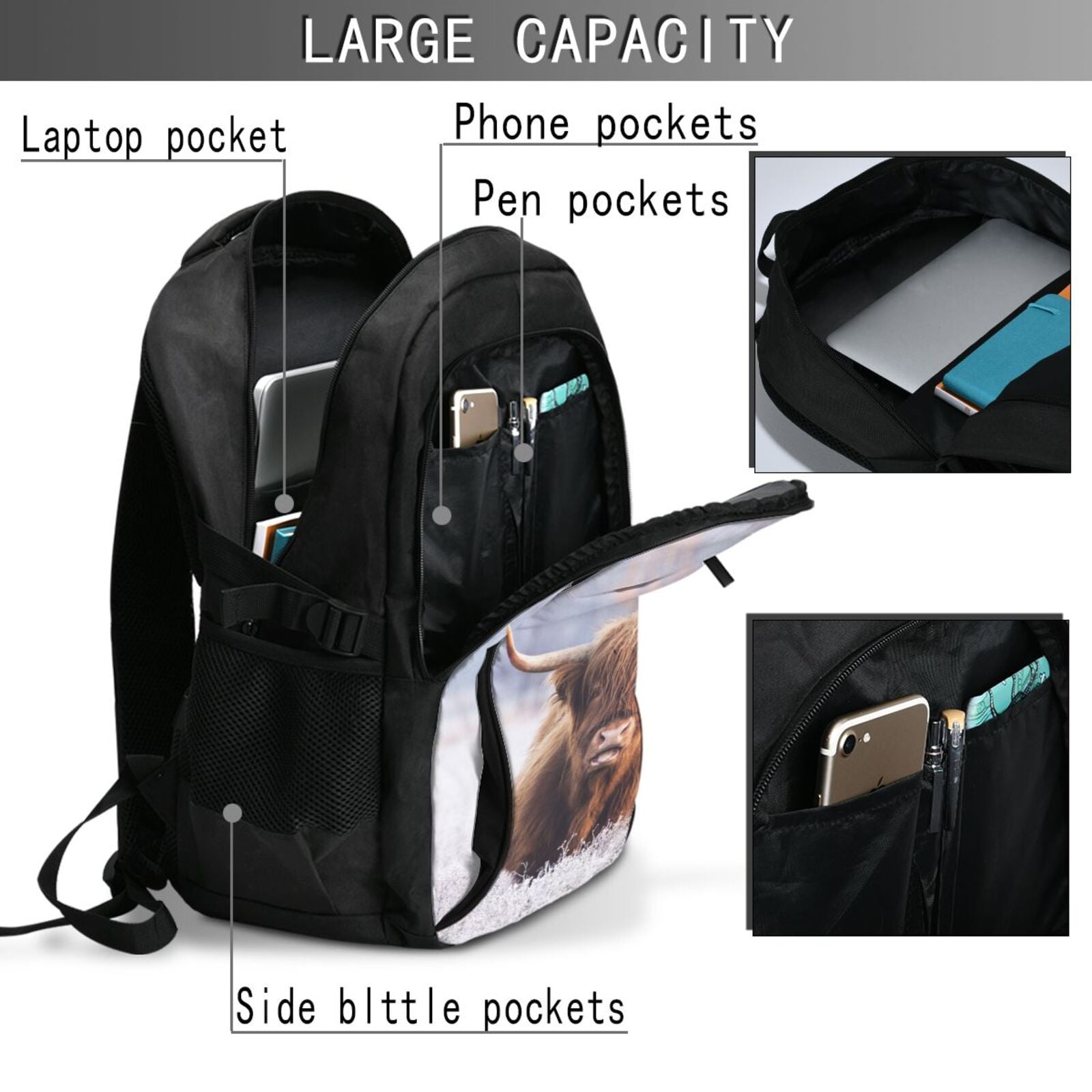 Ratiio Cow Print Travel Laptop Backpack,Slim Sturdy Laptops Backpack with USB Charging Port, Water Resistant College School Computer Bag