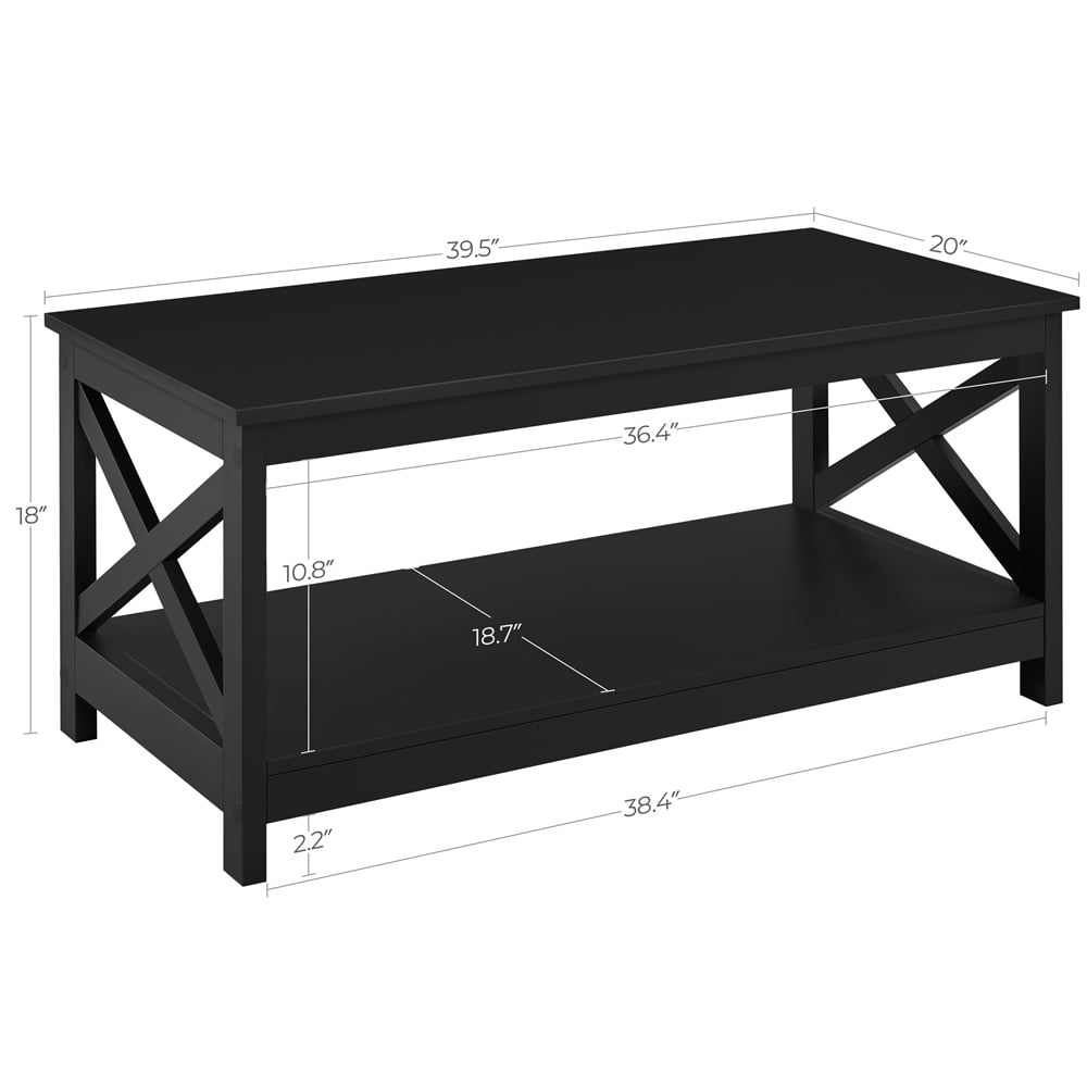 Yaheetech Modern X Design Coffee Table with Storage Shelf, Black