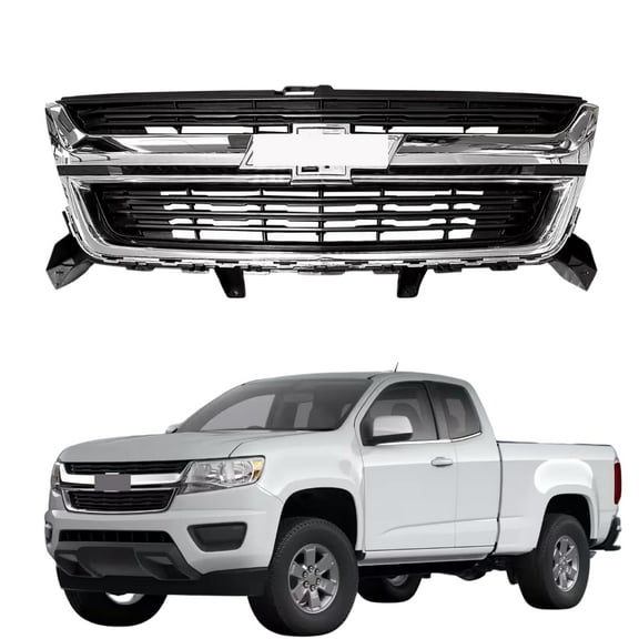ONEPI Chrome&Black Front Grill Compatible with Chevrolet Colorado Base/LT/WT/Z71 2015 2016 2017 2018 2019 2020 Models, No Emblem