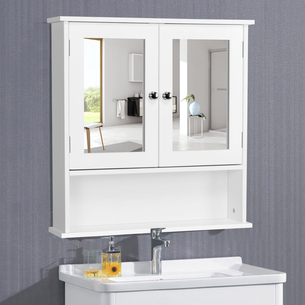 Topeakmart Wooden Wall Mount Bathroom Cabinet With Double Mirror Doors And Adjustable Shelf White Com Topeakmart Wooden Wall Mount Bathroom, Double Medicine Cabinet With Mirror