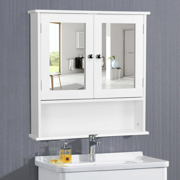 Topeakmart Wooden Wall Mount Bathroom, Bathroom Wall Cabinet With Mirrored Door
