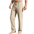 thumbnail image 4 of QNANSPI Mens Linen Pants, Breathable Pants for Men, Men's Solid Color Pants Drawstring Pocket Casual Style Comfortable Woven Long Pants, 4 of 6