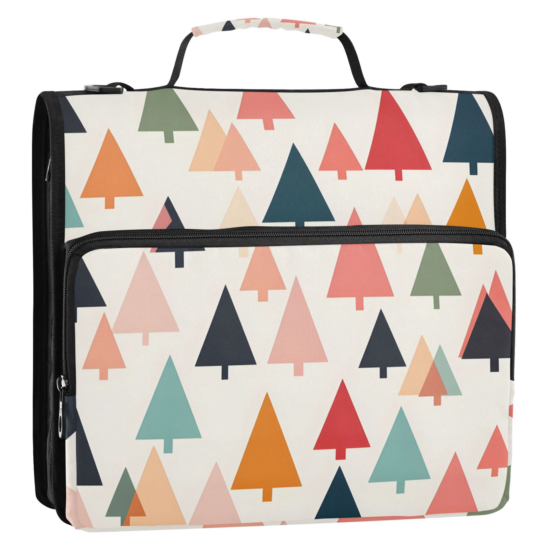 3 Ring Zipper Binder with Shoulder Strap Waterproof Trapper Keeper 2 Inch D-Ring 500 Sheets Capacity Colorful Triangular Tree