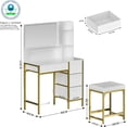 thumbnail image 2 of Vanity tocador grande con 4 cajones en cuero blancos,Tocadors Vanity con Espejo , Con toma de corriente,con 1 cuero taburete tapizado, Ideal para Recámara, Sala de Estar, Vestidor 90x40x133CM, 2 of 6
