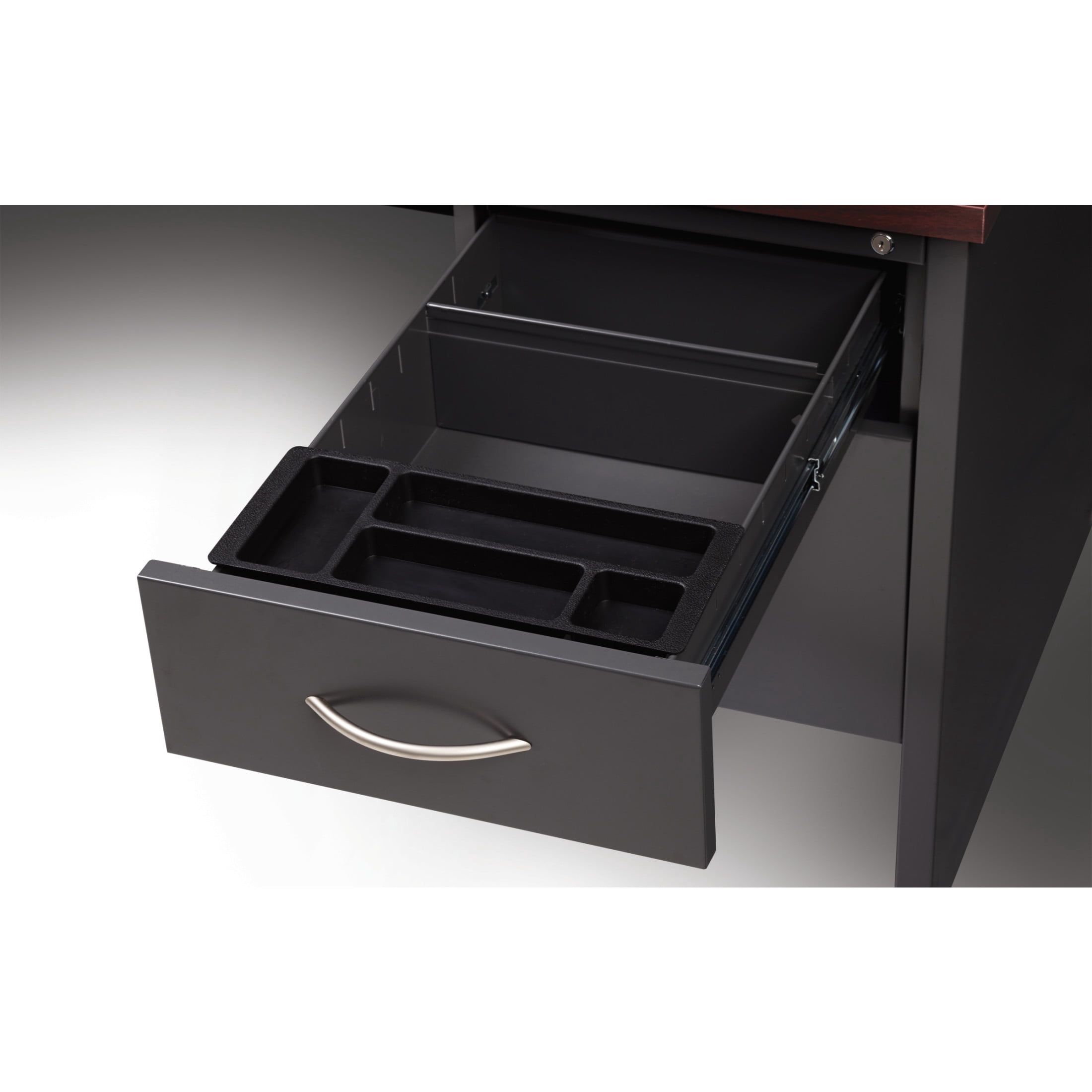 Hirsh Executive Office Modular Right-Hand Single Pedestal File Office Desk, 30" D x 48" W, Charcoal/Mahogany