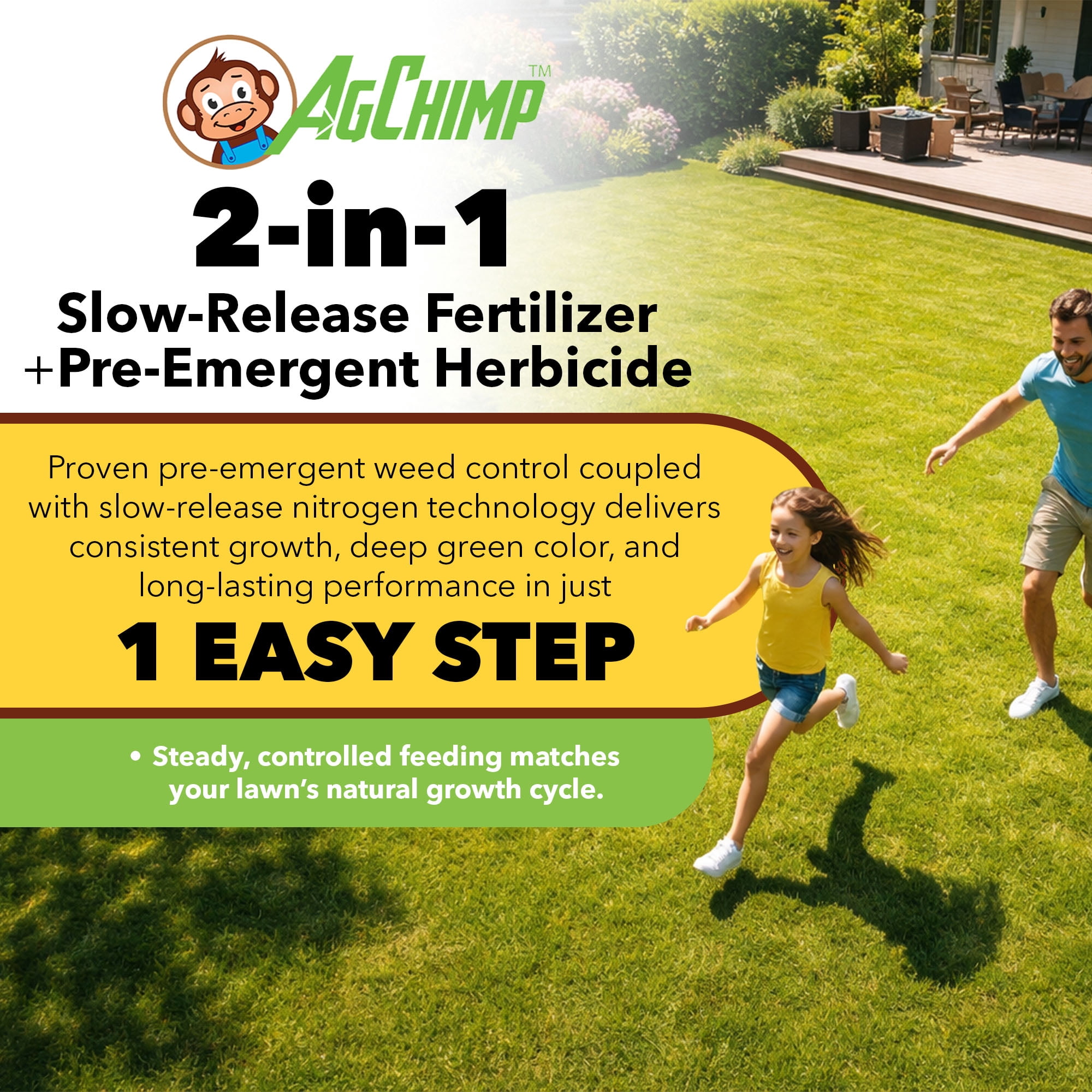 AgChimp 18-0-9 Pre-Emergent Herbicide & Precision Lawn Fertilizer, 15lbs - 0.29% Prodiamine, 2% Iron, and 30% Slow-Release Nitrogen - Controlled Feeding for Long-Lasting Growth - Covers 5,000 sq ft