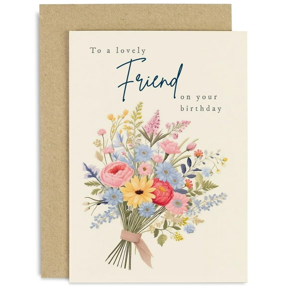 Birthday Card for a Lovely Friend – Beautiful Floral Bouquet Design – Blank Inside, Envelope Included – Ideal Gift for Birthday Celebrations