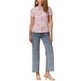 thumbnail image 2 of ATHLECHIC Women's Summer Peter Pan Collar Shirts Button Front Vintage Floral Blouse Top XS Light Pink, 2 of 6